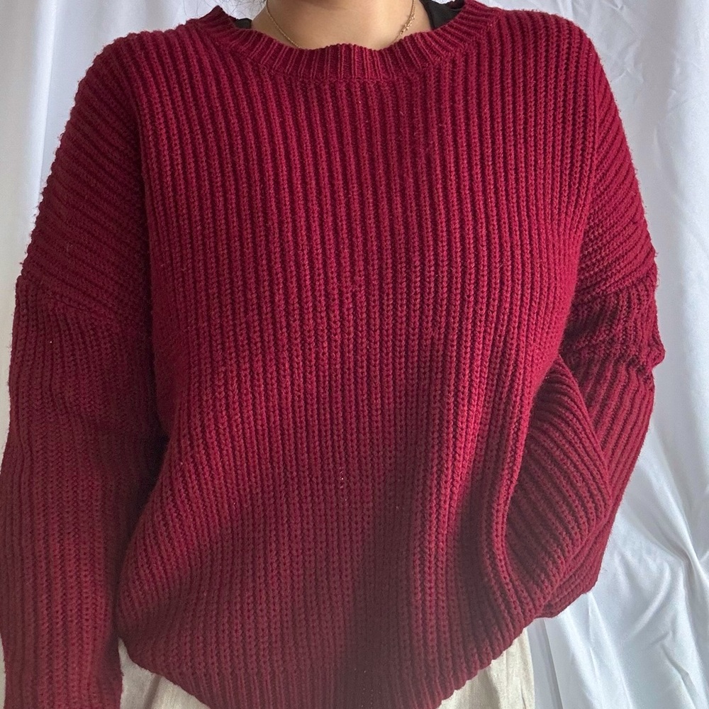 Forever 21 Burgundy Oversized Knit Pullover
